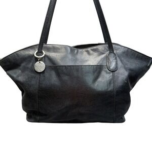 HOBO International Black Leather Shoulder Bag Tote Purse I Love Hobo Charm